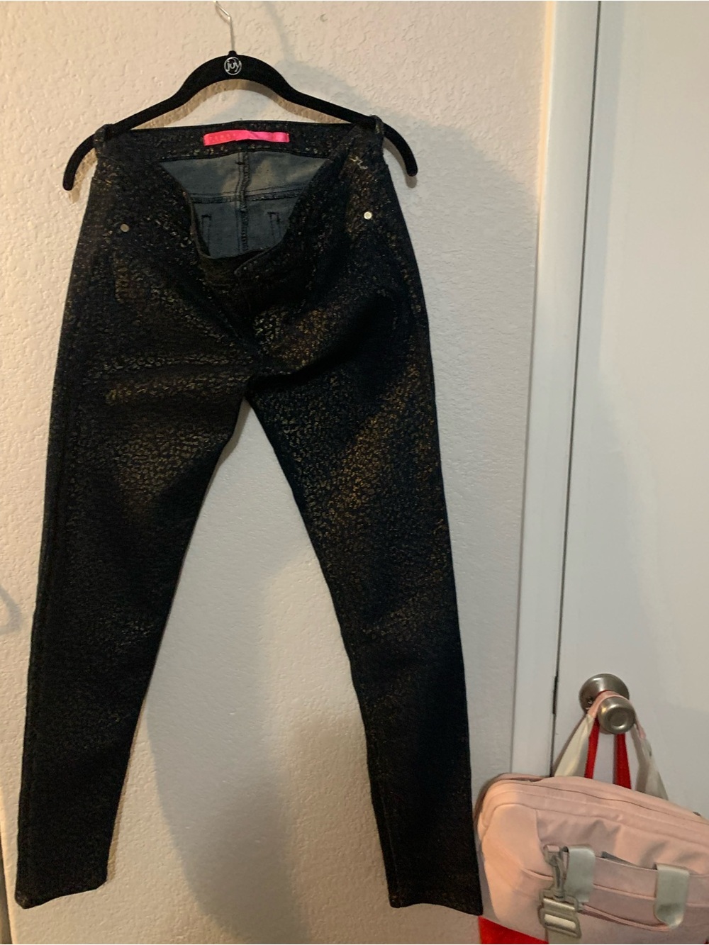 Tinseltown Black Textured Skinny Pants with Subtle Sheen